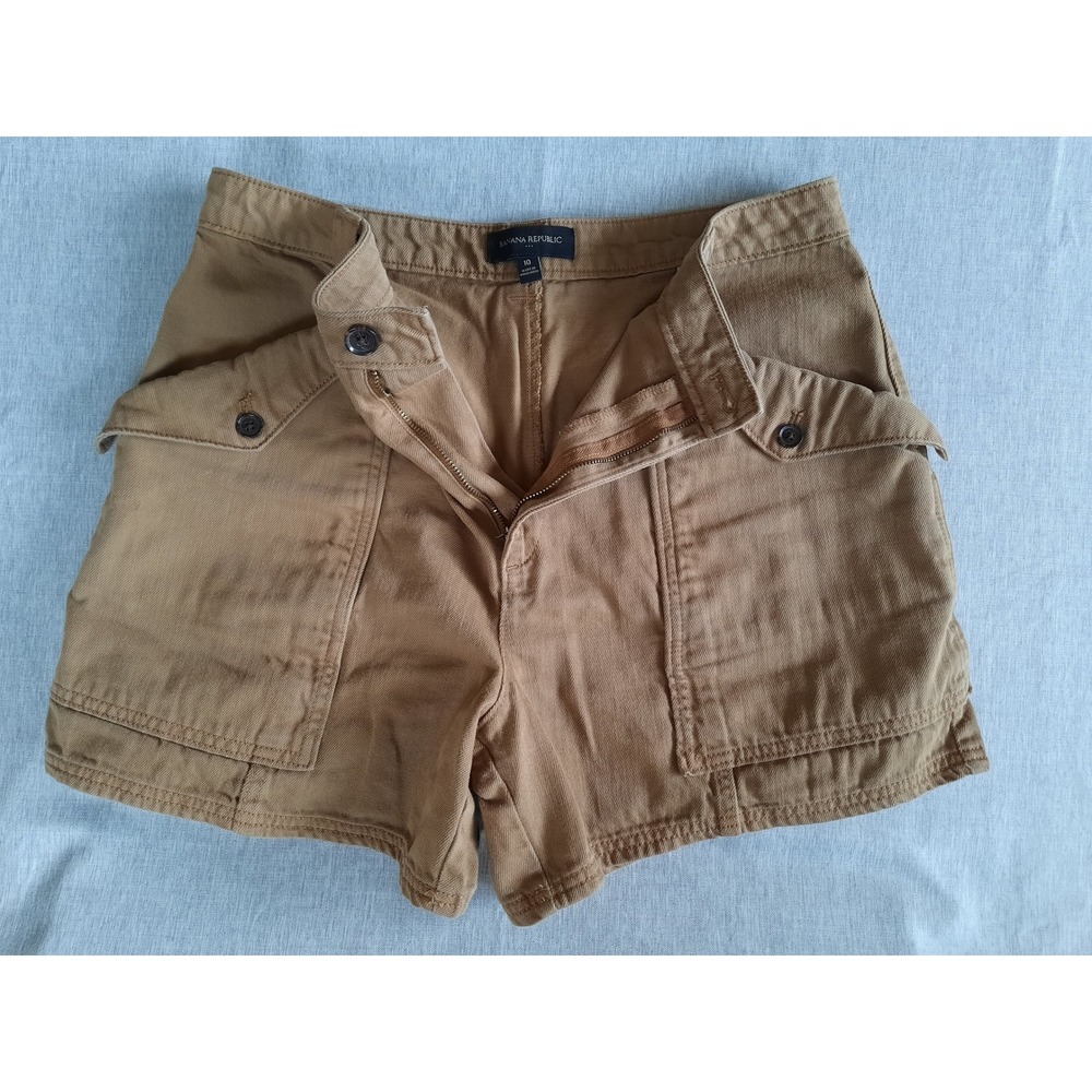 Banana Republic Women 10 Baggy Carpenter Utility Short Zip Fly Pure Cotton Brown